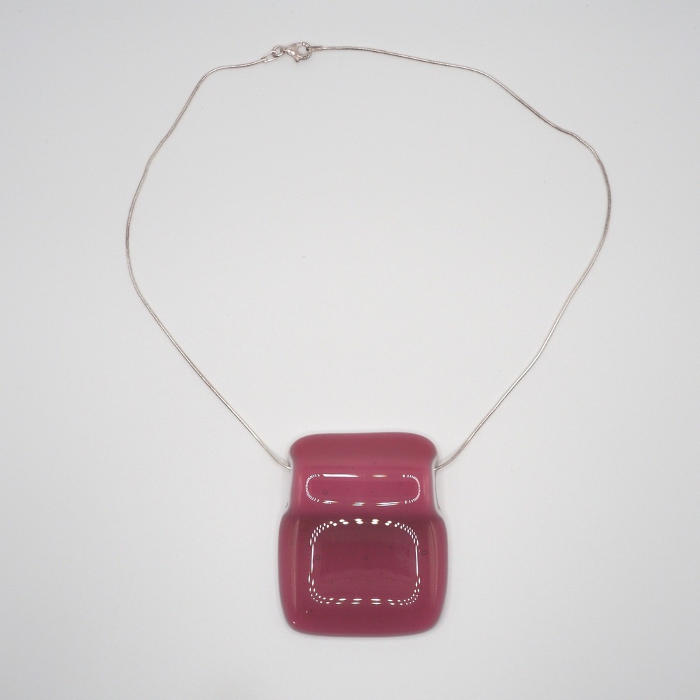 Artisan Necklace Pink Fused Glass Pendant Sterling 16" Snake Chain Handcrafted